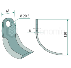 Couteau pour broyeur 120x61mm PERFECT 3.13698 adaptable 