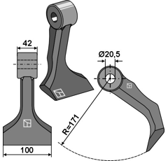 Marteau pour broyeur 100x42mm BERTI 120200016 Adaptable Blacksteel©