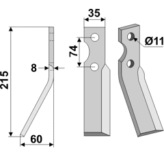 Rotorzinken,  A Links 215 x 35 Simon IND10L Nachbau