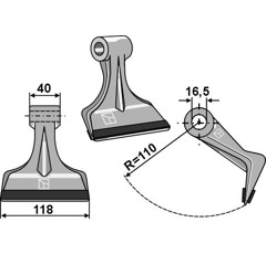 Marteau pour broyeur 118x40mm renforcé KVERNELAND MA6402076 Adaptable Blacksteel©