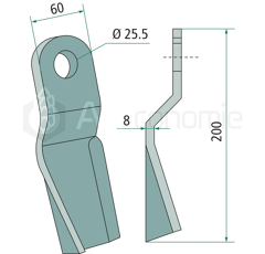 Cuchilla 200 x 60 mm para trituradora SOVEMA adaptable