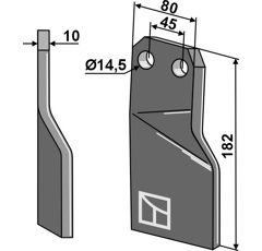 Fräsmesser links 182 x 80 x 10 mm für Rotavator MASCHIO - Nachbau