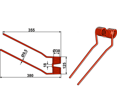 Dent rouge droite pour faneuse NIEMEYER 600038 adaptable