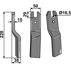 Rotorzinken,  A Links 220 x 50 Kuhn Nachbau