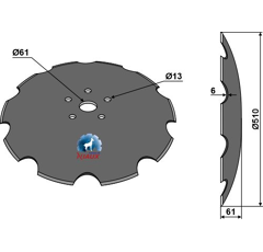Gezahnte Scheibe - Ø510x6 - Anzahl Zähne 10 - Stärke 6 - C ± 1mm - Mehrere Marken