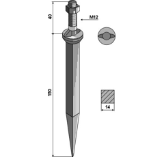 Dent de herse au bore 150 mm collet ovale - adaptable - Blacksteel©