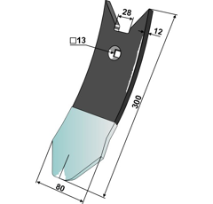Pointe de soc 300 x 80 mm pour cultivateur KONGSKILDE adaptable
