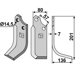 Lame droite pour Fraise/Rotavator MURATORI 12012502 adaptable -