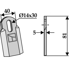 Couteau droit 81 x 40 mm pour broyeur AGRIMASTER 3005675 adaptable - BlackSteel©