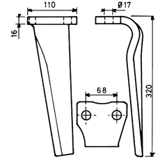 Dent gauche pour herse rotative KUHN 52539500 adaptable