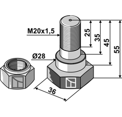 Boulon M20x1,5 pour broyeur adaptable - Blacksteel©