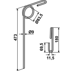 Griffe Ø9 x 560 mm pour semoir VÄDERSTAD 400530 adaptable - Blacksteel©