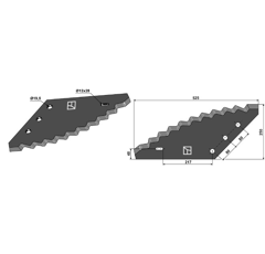 Couteau 525 mm pour mélangeuse carbure 433.0113 adaptable