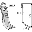 Fléau 175 x 40 x 60 x 8 mm pour broyeur KUHN 36015092 adaptable