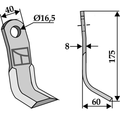Fléau 175 x 40 x 60 x 8 mm pour broyeur KUHN 36015092 adaptable