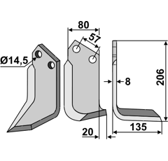 Fräsmesser Rechts 206 x 80 Pegoraro Nachbau
