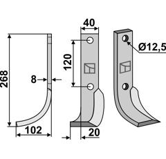 Lame gauche pour Fraise/Rotavator KRONE 341090 adaptable - Blacksteel©