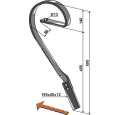 Zinken   45x10  LINKS KVERNELAND RF29726X2 Nachbau  