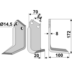 Fräsmesser Rechts 172 x 70 Carraro Antonio Nachbau