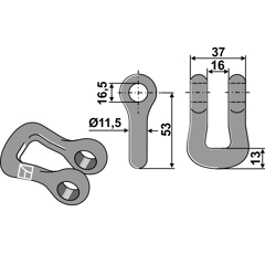 Manille 53x37 pour broyeur KUHN adaptable - Blacksteel©
