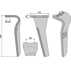 Dent gauche 315 mm pour herse rotative SICMA RH133L adaptable 