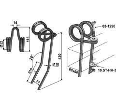 Griffe Ø10 x 430 mm pour semoir adaptable 