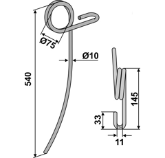 Griffe Ø10 x 540 mm pour semoir MARSK-STIG adaptable - Blacksteel©