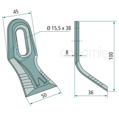 Couteau-Y pour broyeur 100x45mm BERRY A5402960 adaptable 