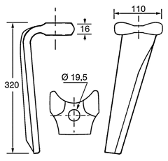 Dent Gauche pour herses rotatives KUHN 52596510 adaptable 
