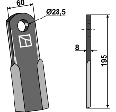Couteau droit pour broyeur BERTI CD6008F28 adaptable - Blacksteel©