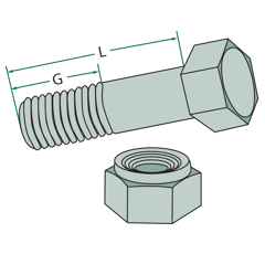 Boulon à tête hexagonale M16x1,5x52 avec écrou à freinage interne adaptable