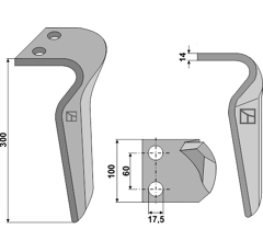 Dent gauche pour herse rotative RAU 0044503 adaptable
