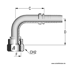 Pressnippel Bogen 90° DN19MS1516JICIG90 Alfagomma