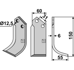 Lame droite 150x60mm pour Fraise/Rotavator DONDI adaptable
