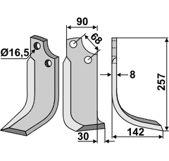 Fräsmesser Rechts 257 x 90 Maschio Nachbau