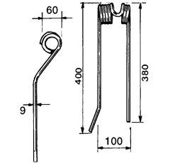 Schwaderzinken rechts für Heuwender DEUTZ-FAHR 03012900 KU25 NM GW194D - Nachbau