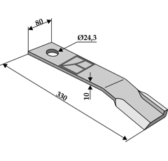 Fléau droit 330 x 80 x 10 mm pour broyeur HUMUS 453251 adaptable