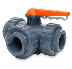 Vanne manuelle 3 voies 1"1/2 percage T PVC