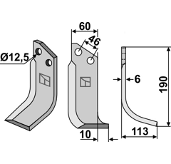 Lame droite pour Fraise/Rotavator MURATORI 12000101 adaptable -