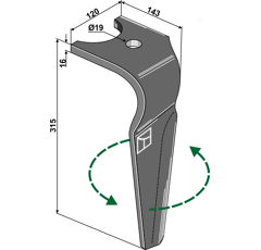 Dent gauche pour herse rotative KUHN K2500090 adaptable