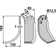 Fräsmesser Links 180 x 80 Agritalia, Carraro Nachbau