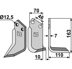 Lame droite pour Fraise/Rotavator MURATORI 12000700 adaptable -
