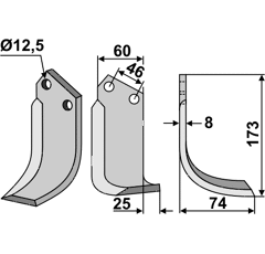 Fräsmesser Rechts 173 x 60 B.C.S. Nachbau