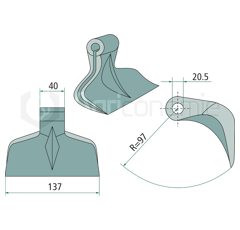 Marteau pour broyeur 137x40mm BOS 053-013-053-20 Adaptable 