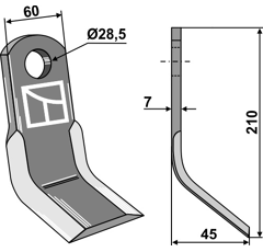 Fléau 212 mm pour broyeur SAUERBURGER 0.006.00.1943 adaptable