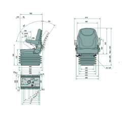 Siège de tracteur à suspension pneumatique en tissu 685-825 mm adaptable