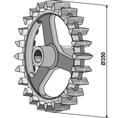 Roue crosskill Ø 350 mm pour rouleau émotteur adaptable - BlackSteel©