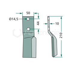 Lame droite 210 x 50 x 10 mm pour rotavator BREVIGLIERI - MASCHIO - CELLI M24100414R adaptable - BlackSteel©