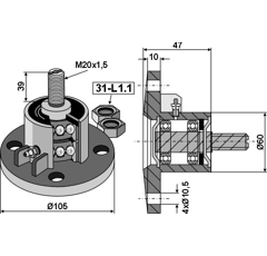 Palier de disco 105 mm apoyo convexo para cultivador adaptable