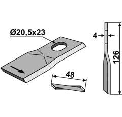 KM-Klinge rechts 126x48x4 LochØ: 20,5x23 mm 80139 Kuhn / Agram / Kverneland / Taarup Nachbau 